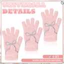 Faux Mink Gloves Women Winter Pink Bow White Warm Fuzzy Full Finger Gloves Coquette Mittens for Women Valentine Gift (Pink)