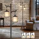 68" Farmhouse Floor Lamp With Mica Shade For Living Room,Modern Industrial Vintage Standing Floor Lamp for Bedroom ,Stepless Dimmable Rustic Tree Trunk Tall Lamp For Office,Living Room (Bulb Included)