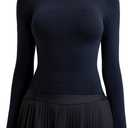 RUNNING GIRL Long Sleeve Yoga Shirts for Women, Soft Fitted Seamless Stretchy Casual Crew Neck Athletic Basic Shirt (Black, L)