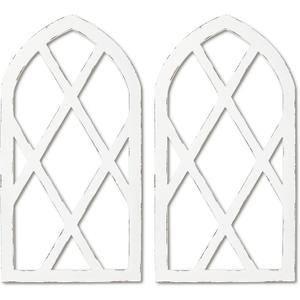 EMASION 2-Pack 16 x 31 Inches Rustic White Window Frame Wall Decor, Farmhouse Wood Window Pane, Vintage Country Decorations for Home, Living Room, Bedroom
