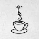 Metal Coffee Cup Wall Art - Minimalist Line Art Coffee Bar Sign & Hot Coffees Decor for Kitchen & Dining Room