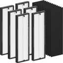 6 Packs NEA-F1 True HEPA Replacement Filter Compatible with Eureka NEA120 Air Cleaner Purifier and CAF-W36USW Air Cleaner Purifier with 12pcs Activated Carbon Filters (NEA-C1)
