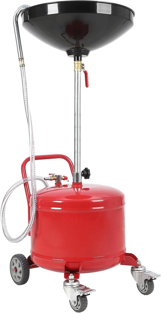 Waste Oil Drain Tank, 8 Gallon Portable Oil Drain Container With Height Adjustable, Level Gauge, Brake Wheels (8 Gallons)