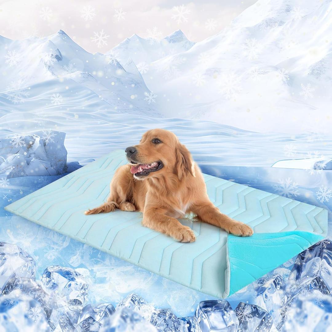 SCENEREAL Dog Cooling Mat for Crate, Thicken Self-Cooling Dog Pad Reversible (Cool & Warm), 59"x40" Extra Large Pet Cool Bed Use in Kennel Sofa, Machine Washable, Durable Non-Toxic Gel, Outdoor (Ocean Blue)
