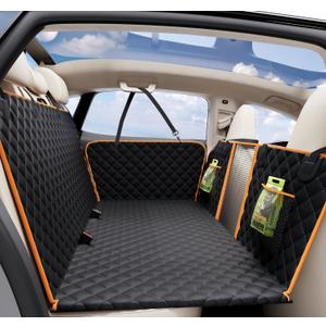 Back Seat Extender for Dogs, Waterproof Dog Car Seat Cover for Back Seat with Hard Bottom Holds 420lbs, 600D Heavy-Duty Upgraded Material Dog Hammock for Car, Easy to Use and Clean (Large, Black Orange)