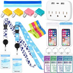 FACULX Cruise Ship Essentials 2025, Cruise Must Haves Kits Including Non-Surge Power Strip, Lanyards for Cruise Ship Cards, Luggage Tags, Magnetic Hooks, Towel Bands and Clips for All Cruise Lines (White+blue) FACULX Cruise Ship Essentials 2025, Cruise Must Haves Kits Including Non-Surge Power Strip, Lanyards for Cruise Ship Cards, Luggage Tags, Magnetic Hooks, Towel Bands and Clips for All Cruise Lines (White+blue)