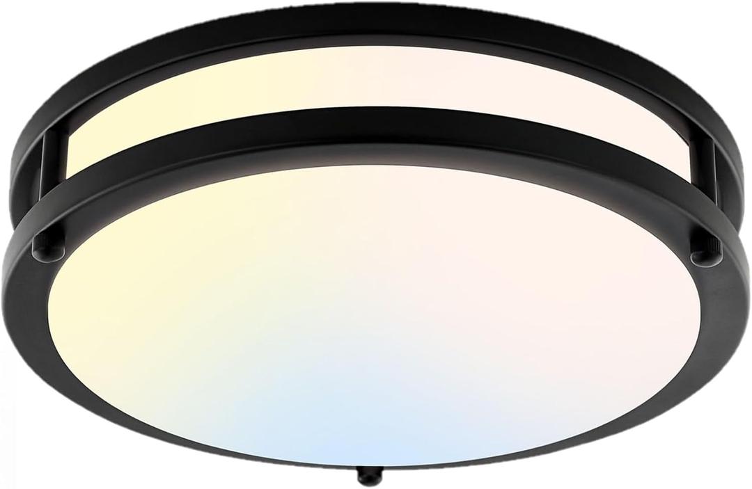 10Inch 30W LED Flush Mount Ceiling Light Fixtures, Ultra Bright 3200LM Dimmable Ceiling Lights, 5CCT 2700K 3000K 4000K 5000K 6500K, Ceiling Lamps for Kitchen Hallway Bedroom Bathroom, Black 1 Pack