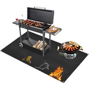 Under Grill Mat for Outdoor Grilling, 90 x 48 inches Double-Sided Fireproof Waterproof BBQ Protector for Deck and Patio Under Grill Mat for Outdoor BBQ (Black)