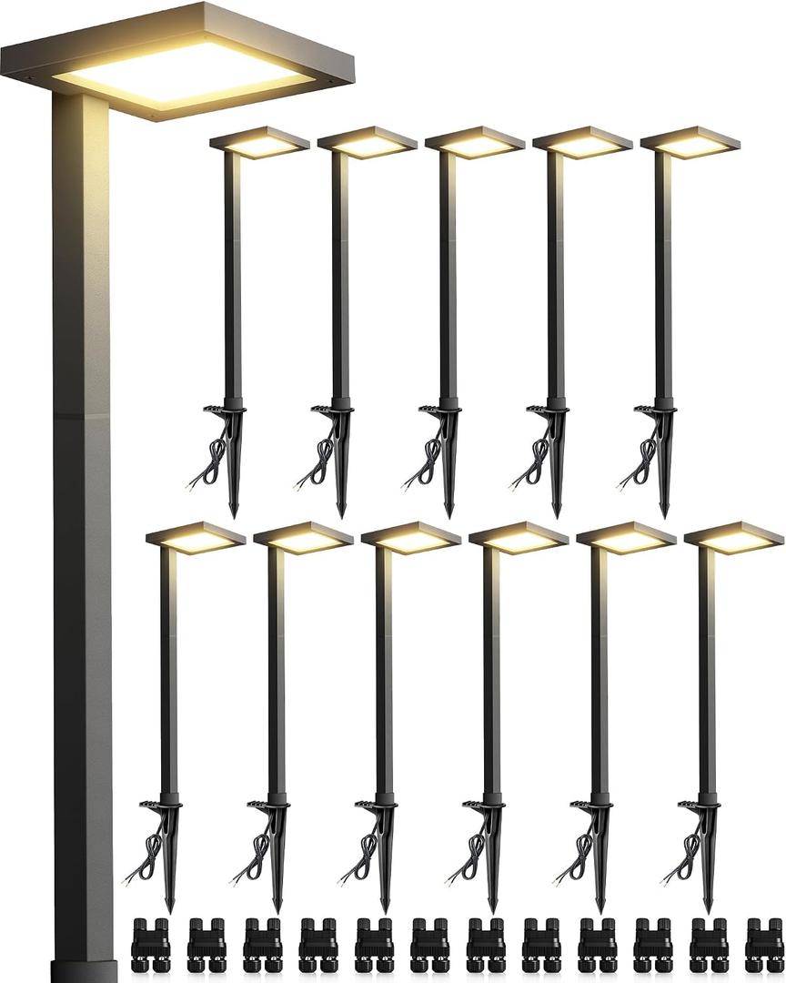 SUNVIE 5W Anti-Glare Low Voltage Pathway Lights Wired 12-24V LED Landscape Path Lights 3000K Cast-Aluminum Waterproof Outdoor Landscape Lighting with Connectors for Walkway Yard Garden, 12 Pack