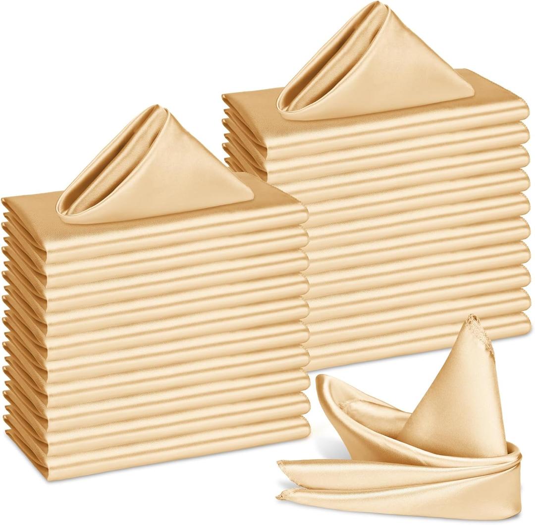 Bailarina 80 Pack Gold Satin Napkins,17x17 Inches Wedding Napkins Square Soft Silky Table Napkins Bulk Decorative Elegant Cloth Napkin for Party Decoration, Banquet,Wedding,Graduation