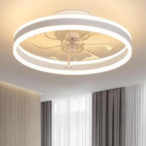 KDG 15.8" Low Profile LED Ceiling Fans with Light, Reversible Flush Mount with Remote and 6 Winds Speeds Fan Lighting, 3 Colors Dimmable for Bedroom, Living Room, Kids, Dinning Room, Kitchen (White)