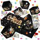 WenmthG 2026 Graduation Surprise Gift Box Explosion for Money - 10 Pcs Grad Pop Out Folding Bounce Money Gift Box with Confetti - Cash Gift Idea for Grad - Graduation Money Bank Party Supply (Black Gold)