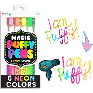 Ooly Puffy Paint Neon Gel Pens Set of 6, 3D Foam Texture Painting Magic Puffy Pen, Creative and Fun Pens for Kids Arts and Crafts Drawing Supplies