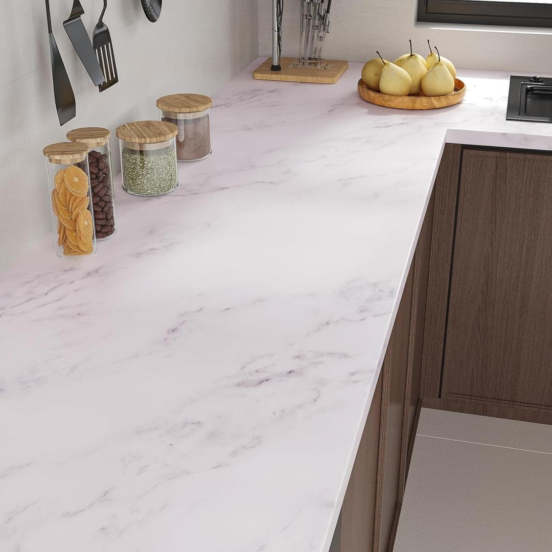 Matte White Marble Contact Paper Peel and Stick Countertops Waterproof Thick Marble Wallpaper for Kitchen Bathroom Counter Top 15.7"x118" Removable Self Adhesive Vinyl Wrap for Cabinets Desk