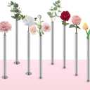 Set of 8 Magnetic Flower Vase, 9.45 x 0.6 x 0.6 Inch, Silver Aluminum Cylindrical Base Vase, for Modern Home Decor, Real Artificial Fresh Dried Flower Branches