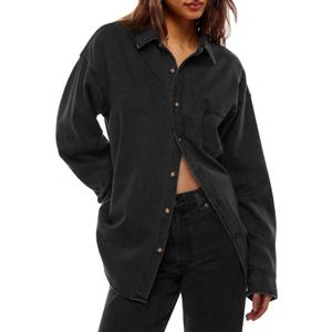 Cicy Bell Womens Oversized Denim Shirt Jean Jacket 2026 Spring Fashion Button Down Shirts Long Sleeve Tops Trendy Shackets (Black, L)