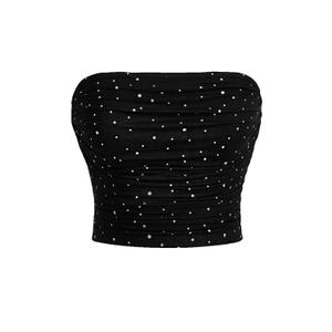 SOLY HUX Women's Sequin Sparkly Tube Tops Glitter Bandeau Crop Tops Strapless Sexy Going Out Camisoles Concert Outfits Pure Black X-Small (Black, XS)