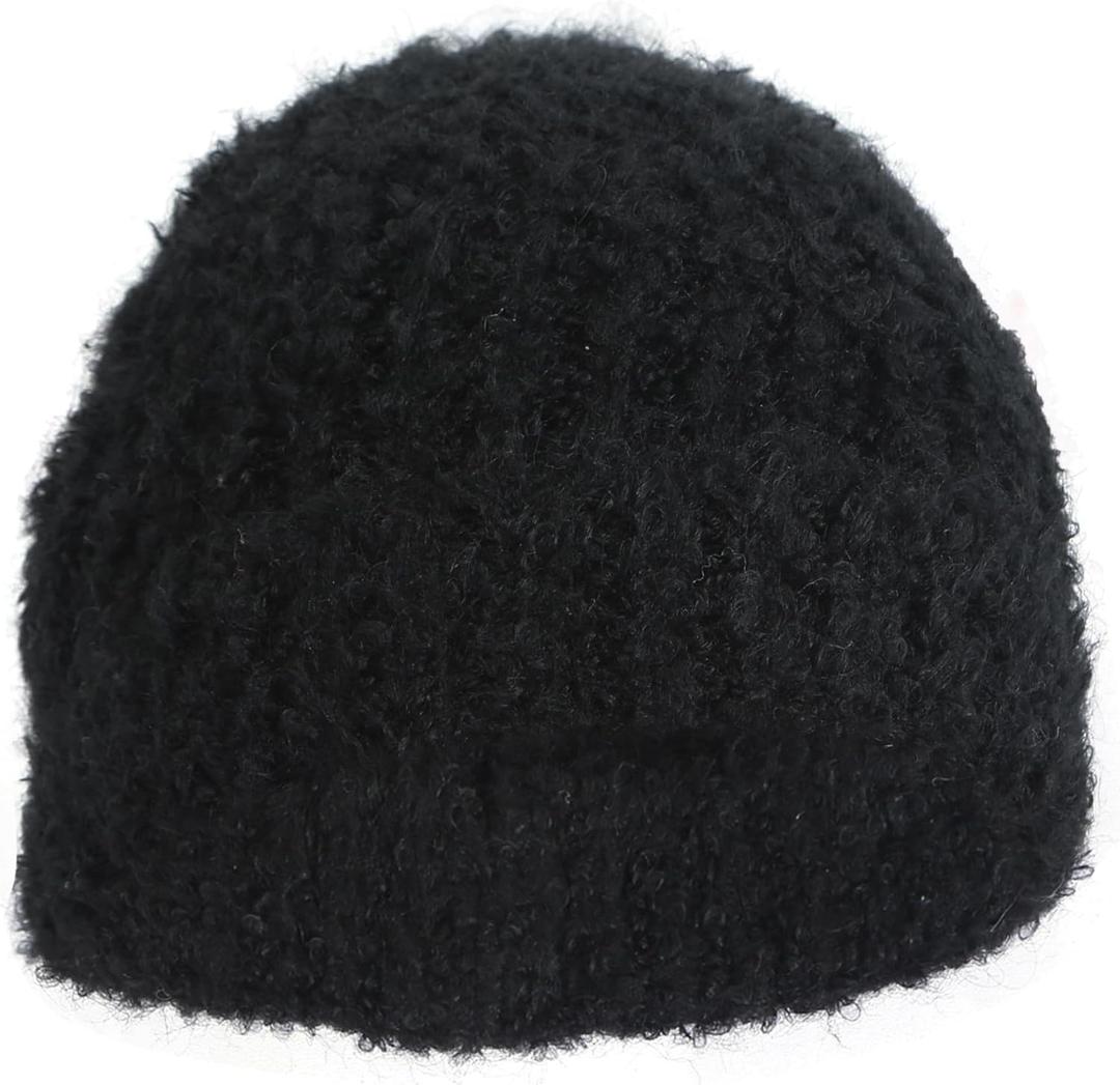 Heat Logic Women Winter Beanie Hat, Warm Stretchy Skull Cap, Soft Cozy Cap, Knit Beanie in Multiple Colors (Black+boucle)