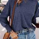 Dokotoo Womens Tops Long Sleeve Tops Shirts 2025 Spring Trendy Business Work Loose Basic T-Shirts (Blue, L)