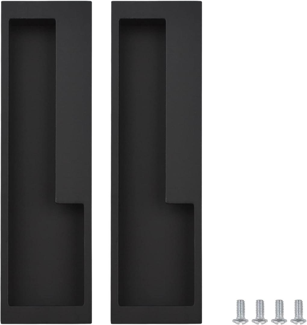 2 Pack Sliding Door Handle & Pocket Door Handles, Heavy Duty Zinc Alloy Recessed Door Pull for Barn Door Closet & Cabinet, Modern Flush Mount Invisible Hardware with Screws (Matte Black)