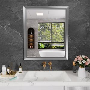 Amorho 30x36 Inch Bathroom Mirror Silver, Thick Metal Framed Wall Mirrors for Over Sink, Brushed Nickel Mirror Perfect for Bedroom, Living Room, Entryway, Rectangle (Horizontal/Vertical).