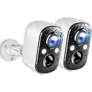 Techage Security Cameras Wireless Outdoor, 2K Battery Powered Cameras for Home Security with AI Motion Detection, 2.4G WiFi, Color Night Vision, 2-Way Talk, IP66 Waterproof, Cloud/SD Storage 2 Pack (White)