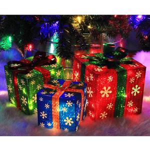ATDAWN Set of 3 Lighted Gift Boxes Christmas Decorations, Red Green and Blue Present Boxes, Christmas Home Gift Box Decor