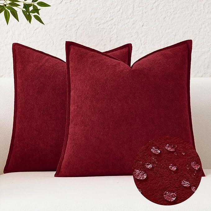 Kevin Textile Waterproof Decorative Pillow Covers Beige 20x20 Inch Pack of 2 Soft Boucle Textured Throw Pillowcases Elegant Accent Pillows for Couch Sofa Chair Bed Home Decor Indoor Outdoor Burgundy