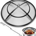Fire Pit Spark Screen,36 Inch Fire Pit Screen Cover Outdoor with Handle&Poker,Heavy-Duty Steel Firepit Screens Cover Round Mesh Replacement for Backyard/Beach/RV Camping (Metal)