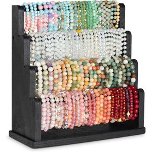 Emfogo Bracelet Holder, 4 Tier Bracelet Organizer Storage for Bracelets Bangles Watch Scrunchies, Rustic Wood Jewelry Organizer Display for Home, Vendors, Craft Shows and Store(Black)