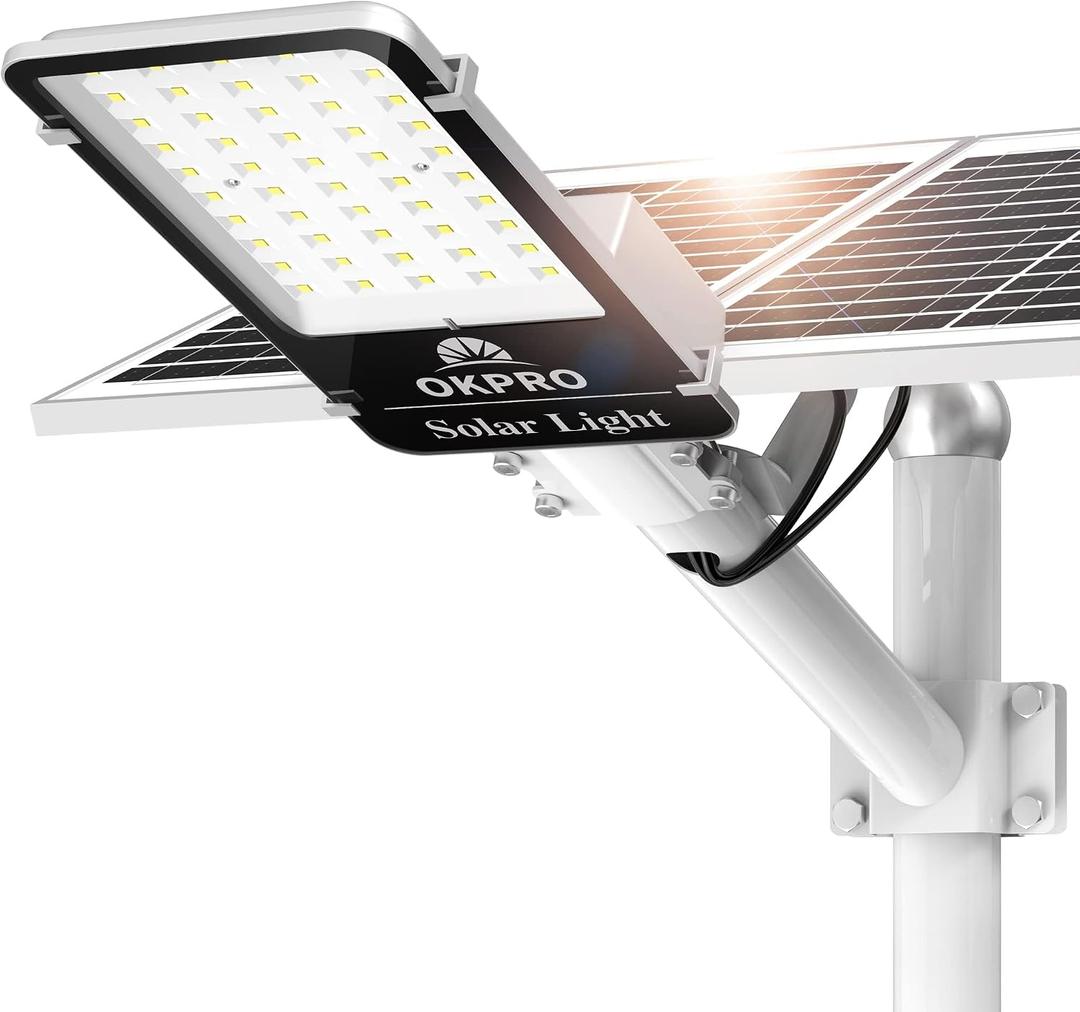OKPRO 20000W Solar Street Lights Outdoor - 7000K Solar Parking Lot Lights Commerical Dusk to Dawn, Outdoor Street Light Heavy Duty, Wide Angle IP66 Waterproof with Remote Control