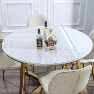 60 Inch Round Clear Plastic Dining Room Tablecloth Protector Vinyl PVC Furniture Table Protector Cover 1.5mm Thick Water Heat Resistant Office Desk Top Cover Coffee Dinner Bar Table Pad