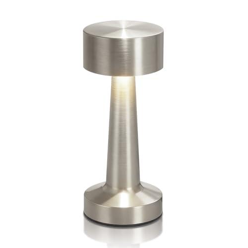 Butech Portable LED Table Lamp, 3-Levels Brightness Metal Desk Lamp,3 Color Touch Control Rechargeable lamp, Ideal Bedside Lamp for Nightstand,Bedroom, Living Room (Silver)