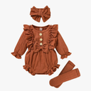 GRNSHTS Newborn Baby Girl Clothes Ruffle Solid Sweater Long Sleeve Romper+Hairband+Socks 3Pcs Fall Winter Outfits Size 70