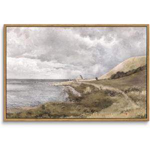 InSimSea Framed Canvas Wall Art Vintage Decor, Coastal Seaside Landscape Paintings, Large Prints, Nature Wall Decorations for Living Room Office Bedroom, 16"x24"