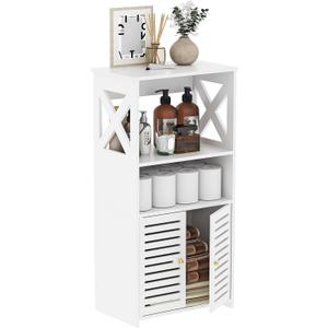 BYFU Bathroom Storage Cabinet, 4-Tier Small Floor Cabinet Freestanding Organizer with Door and Shelf for Living Room Hallway Kitchen Small Space, White