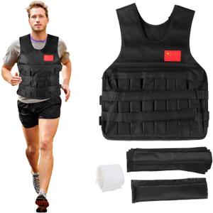 20KG Weighted Vest with 4Pcs Sand Bags（without weight）, Adjustable Training Waistcoat for Workout, Strength Training, Running, Fitness, Muscle Building (Black)