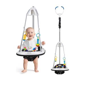 Slevoo Baby Jumper, Baby Door Jumper with Bumper, Play Tray and Two Jingle Rattles, Quiet Bear