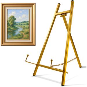 Falling in Art Metal Easel Stand, 16.5" Table Top Easel Stand for Display, Tripod Mirror Plate Stand Holder for Photos, Books and Wedding Signs, Gold