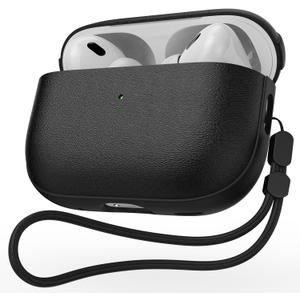 JIELIELE for AirPods Pro 3 Case, Leather Texture Cover Compatible with Airpods Pro 3rd Generation(2025)Full Drop Protective case with Lanyard, Supports Wireless Charging, Front LED Visible Black