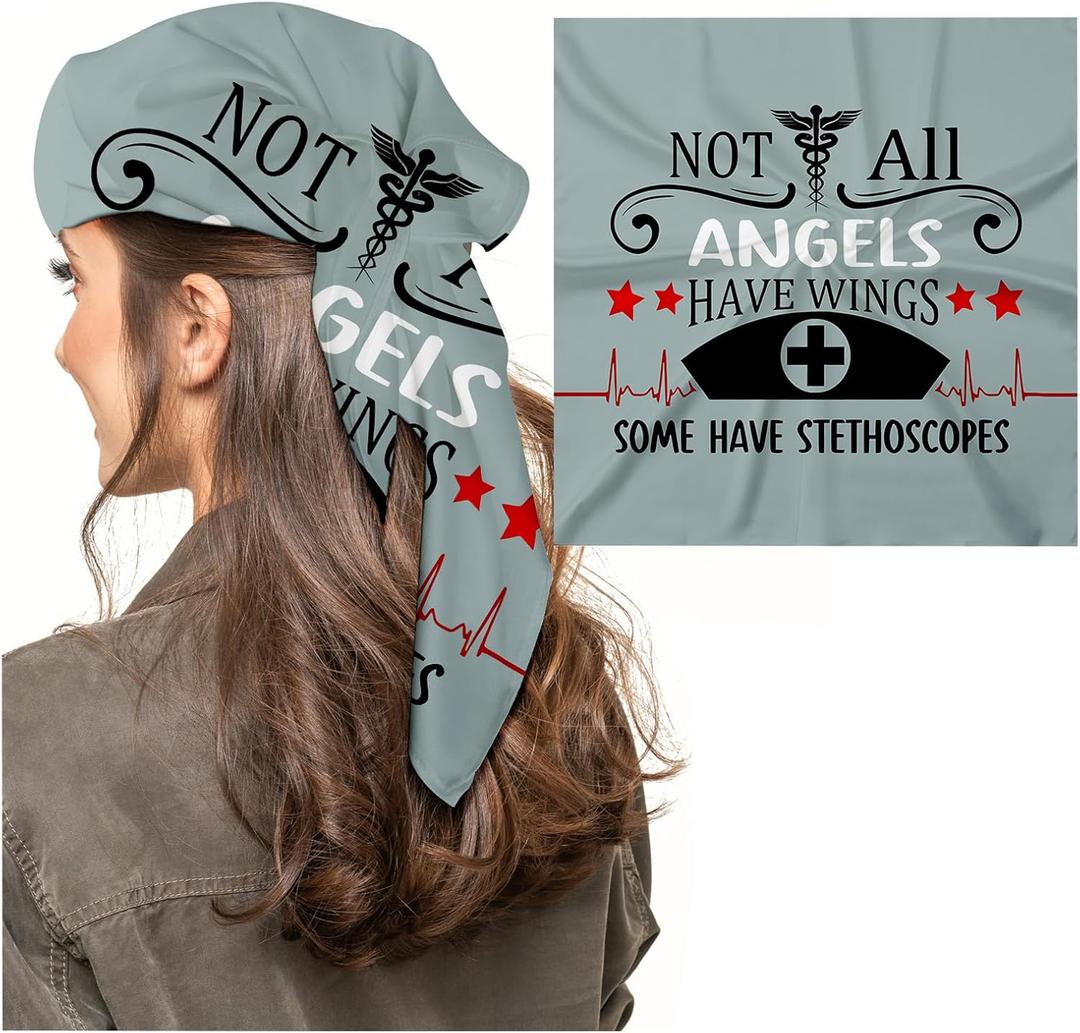 3 x Silk Scarf for Women,Digital Printed Scarves 20.8" x 21.6" Neck Scarf Breathable Lightweight for Nurses Gift Packed (All Angels..)