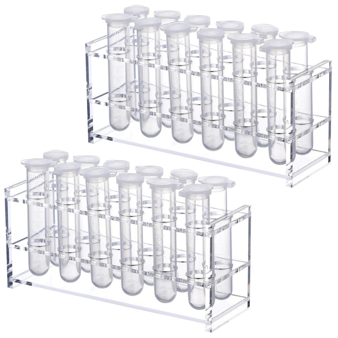 2 Pcs Acrylic Test Tube Holder Test Tube Rack 12 Sockets 18.7 mm Lab Vial Stand Clear for 15-18ml Centrifuge Tubes Syringe Holder, No Tubes