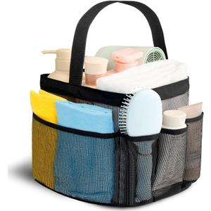 Mesh Shower Caddy Portable for College Dorm Room Essentials for Girls with 9 Pockets,Large-Capacity Shower Basket,Quick Dry Toiletry Tote Bag for Women,Outdoor Gym,Travel,Swim,Beach Camping Essentials (Black)