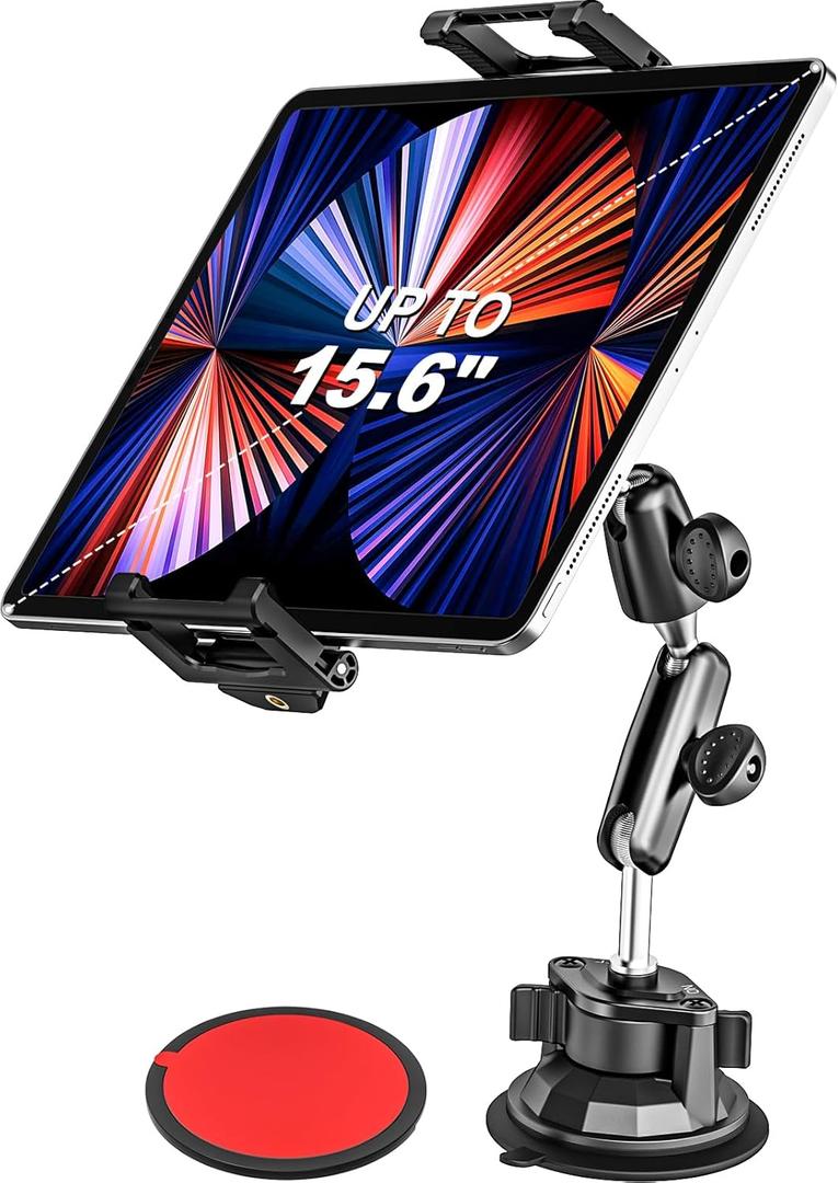 Car Tablet Mount Dashboard, [UP to 15.6"] Ultra-Stable Suction Cup Tablet Holder for Truck, Heavy Duty Vehicle Windshield Cradle for iPad Pro 12.9 Air Mini, Galaxy tab, iPhone, 6.1-15.6" Device