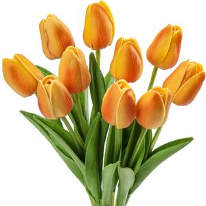 10 Pcs Orange Tulips Artificial Flowers Real Touch Fake Tulips Fake Flowers for Mother's Day 13.5" Faux Tulips Faux Flowers Bulk Artificial Tulips Flowers for Vase Centerpieces Home Wedding Bouquet