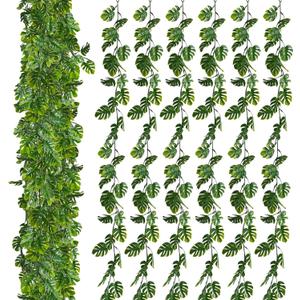 Zeyune 12 Pcs Artificial Monstera Leaf Vines 5.9 ft Fake Hanging Plant Ivy Tropical Palm Leaves Greenery Garland Monstera Faux Vine for Wedding Party Outdoor Decor Garden Porch Jungle Hawaiian Beach