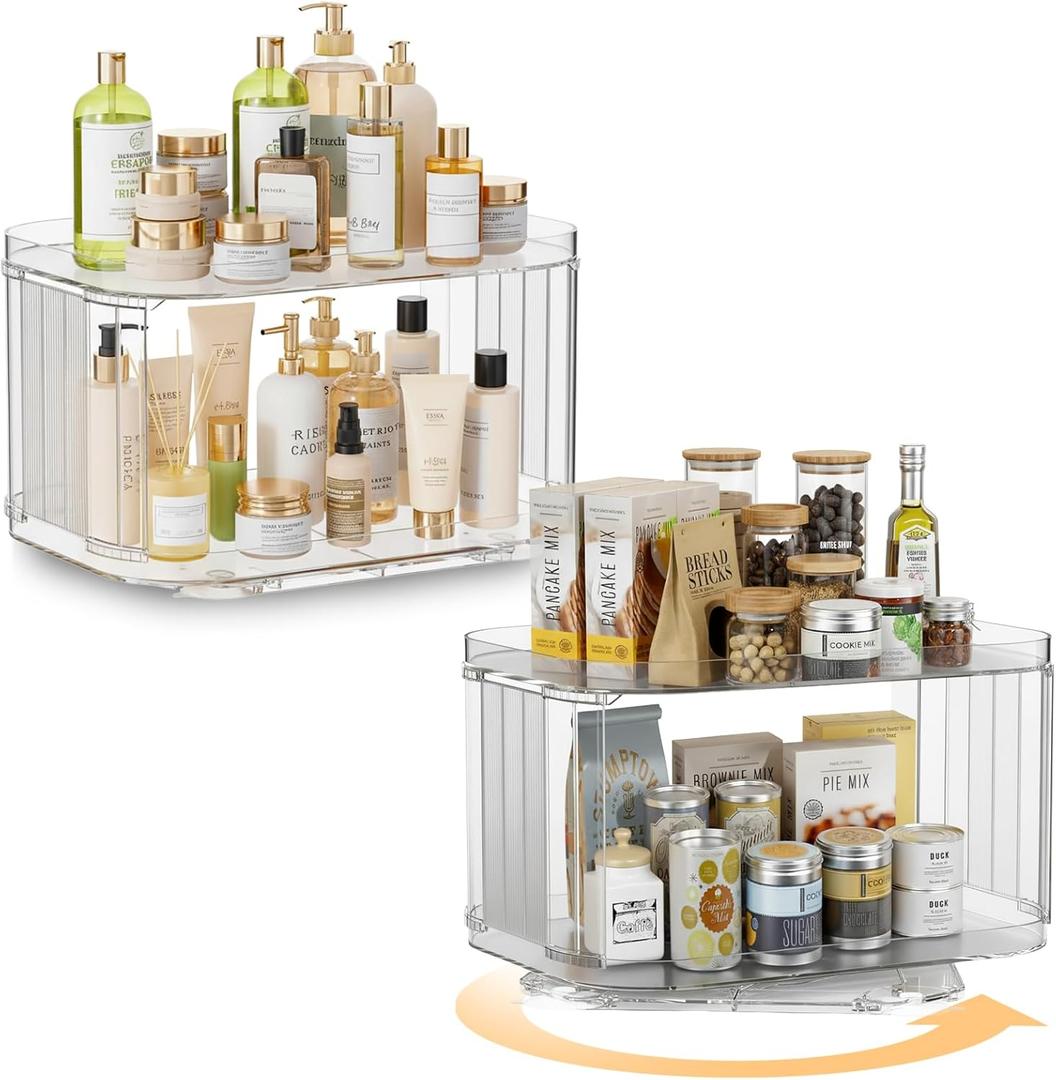 2 Tier Lazy Susan (2 Pack) Kitchen Organizer for Canned Goods Turntable Organizer for Cabinet/Pantry/Kitchen/Countertop/Bathroom/Vanity/Medicine Cabinet Organizer/Refrigerator