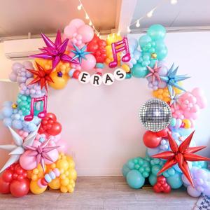 Singer Party Balloon Decorations 193pcs Pastel Pink Blue and Purple Balloons Garland Arch Kit-Star Disco Music Note Mylar Balloons for Music Fans Singer Birthday Party Decor