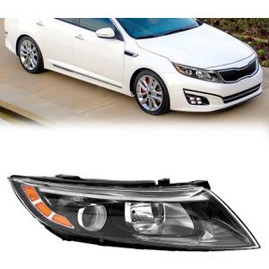 Headlight Assembly Compatible with 2014 2015 Kia Optima Halogen Headlights Assembly w/Bulbs Replacement Headlamp 921024C500 with Connector Adapter (Right Passenger Side)