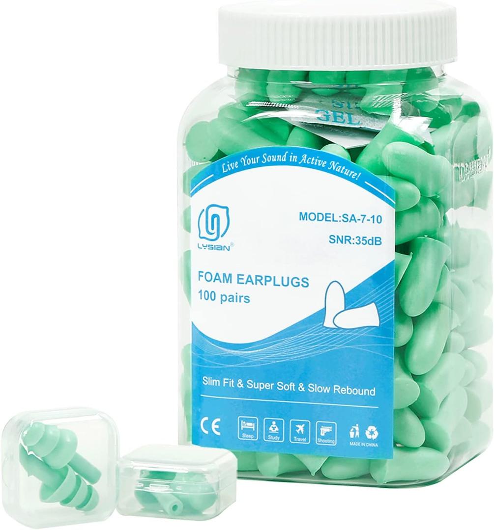 LYSIAN 100 Pairs Slim Foam Ear Plugs for Small Ear Canals Women, 35dB SNR Noise Canceling Sound Blocking Reduction Earplugs for Sleeping, Snoring, Work, Shooting, Studying, Loud Noise (Aqua)